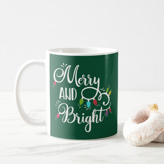 merry and bright holiday lights coffee mug (With Donut)