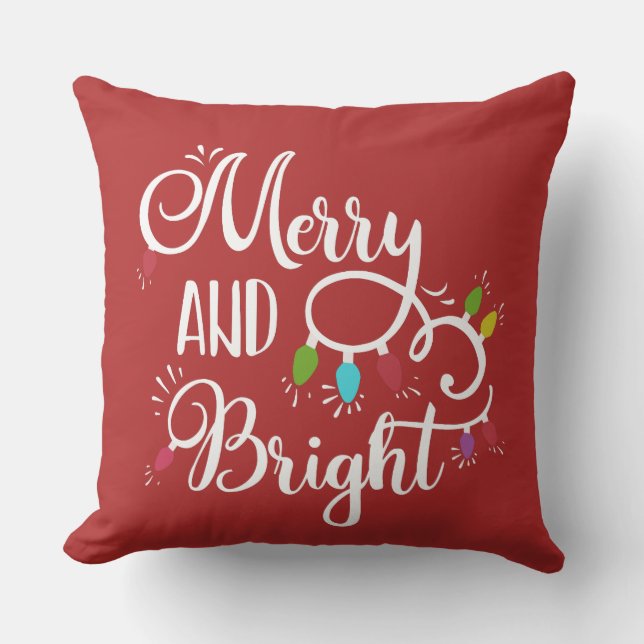 merry and bright holiday lights cushion (Front)