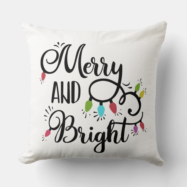 merry and bright holiday lights cushion (Front)
