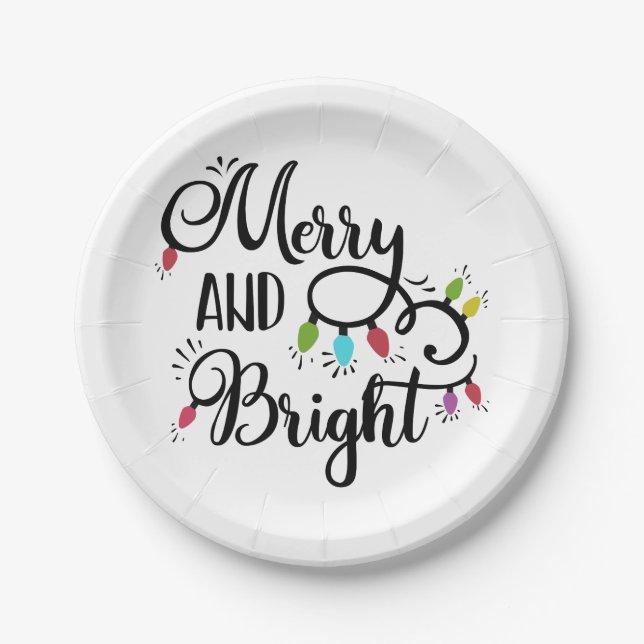 merry and bright holiday lights paper plate (Front)