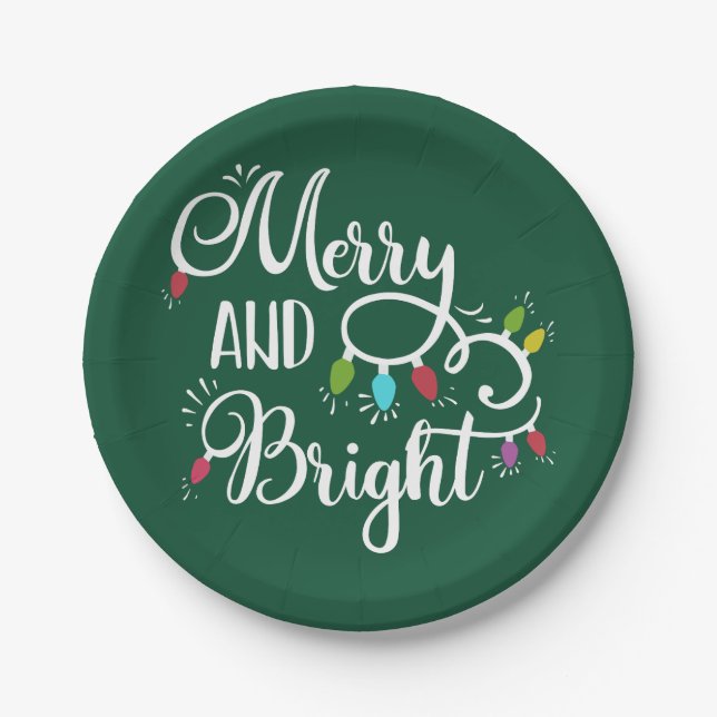 merry and bright holiday lights paper plate (Front)