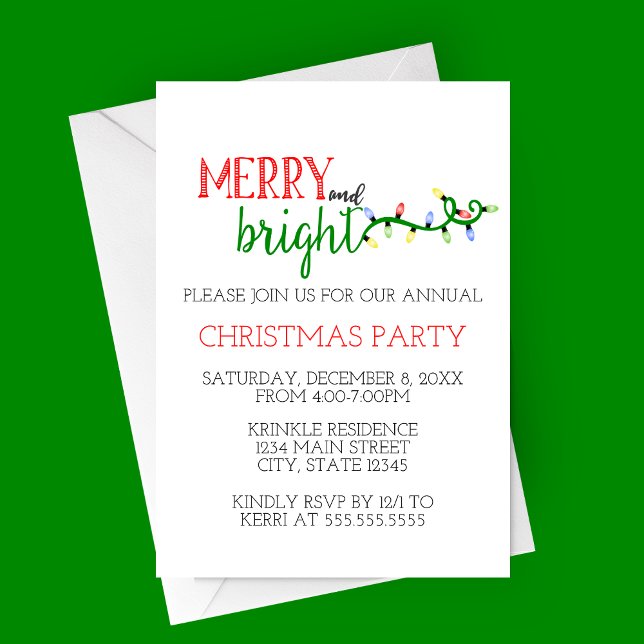 Merry and Bright Holiday Party Invitation (Merry and Bright Christmas Party Invitation)