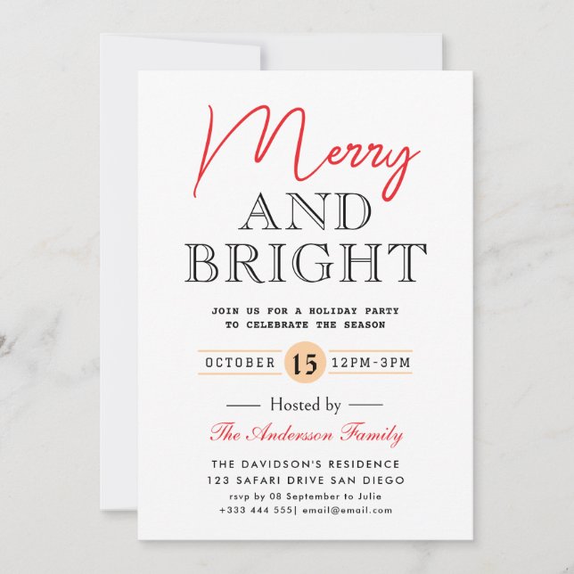 MERRY AND BRIGHT Holiday Party Invitation (Front)