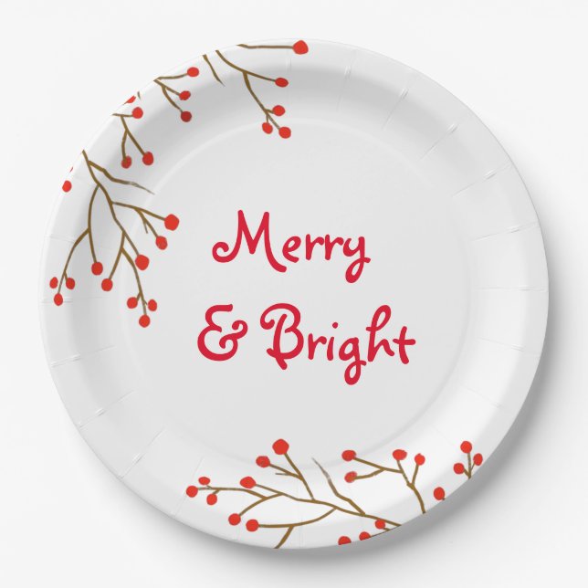Merry and Bright Holiday Party Paper Plate (Front)