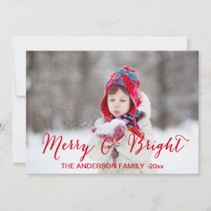 Merry and Bright Holiday Photo Card   Red