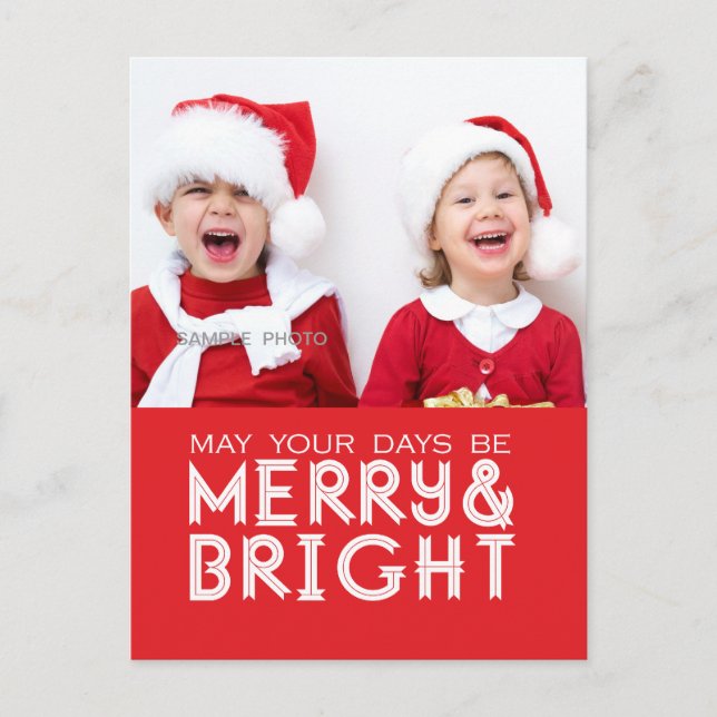 MERRY AND BRIGHT HOLIDAY PHOTO POSTCARD RED (Front)