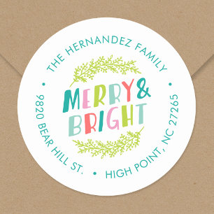 Merry and Bright Holiday Return Address Classic Round Sticker