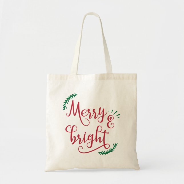 merry and bright Holiday Tote Bag (Front)