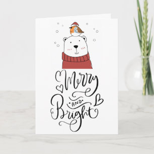 Merry And Bright Holiday Whimsical Polar Bear Card