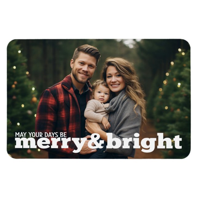 Merry and Bright Horizontal Christmas Photo Magnet (Horizontal)