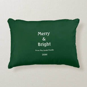 Merry And Bright Hunter Green Christmas Gift Decor Decorative Cushion