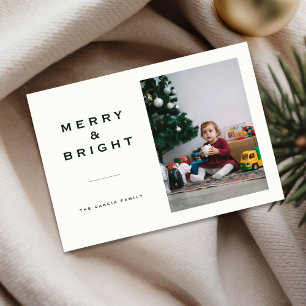 Merry and Bright Ivory & Green Baby Family Photo Holiday Card