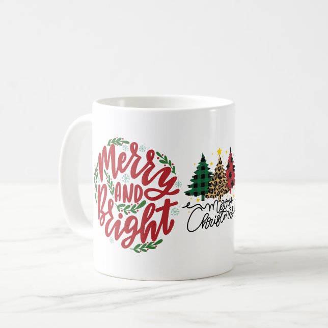 Merry and Bright Leopard Christmas Coffee Mug (Front Left)