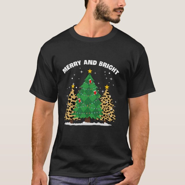 Merry And Bright Leopard Christmas Trees Gift  T-Shirt (Front)