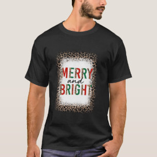 Merry and Bright Leopard Christmas Women Girls Ble T-Shirt