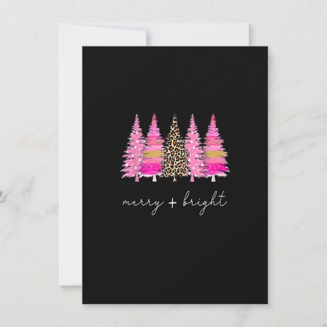 Merry And Bright Leopard Pink Christmas Tree Xmas  Invitation (Front)