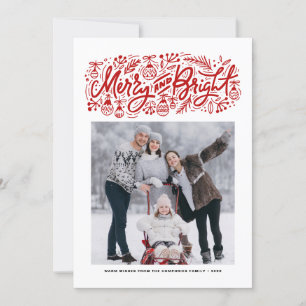 Merry and Bright Lettering Orange Christmas Photo Holiday Card