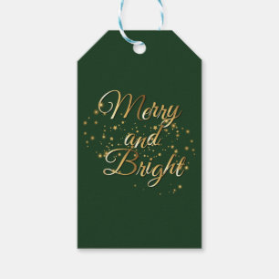 Merry and Bright Luxe, Dark Green & Gold Design Gift Tags