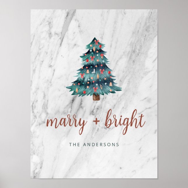 Merry and Bright Marble Christmas Tree and Script  Poster (Front)