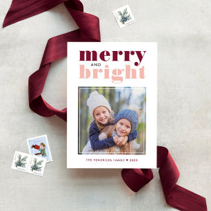 Merry and Bright   Merlot and Blush Photo Holiday Card