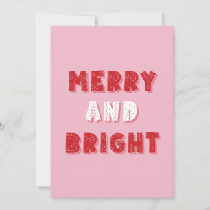 Merry and Bright, Merry Christmas, Christmas, Pink Holiday Card