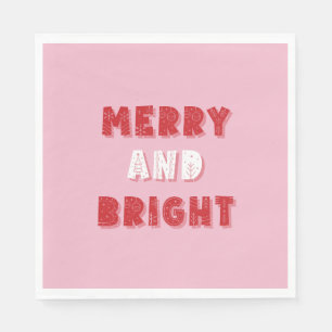 Merry and Bright, Merry Christmas, Christmas, Pink Napkin