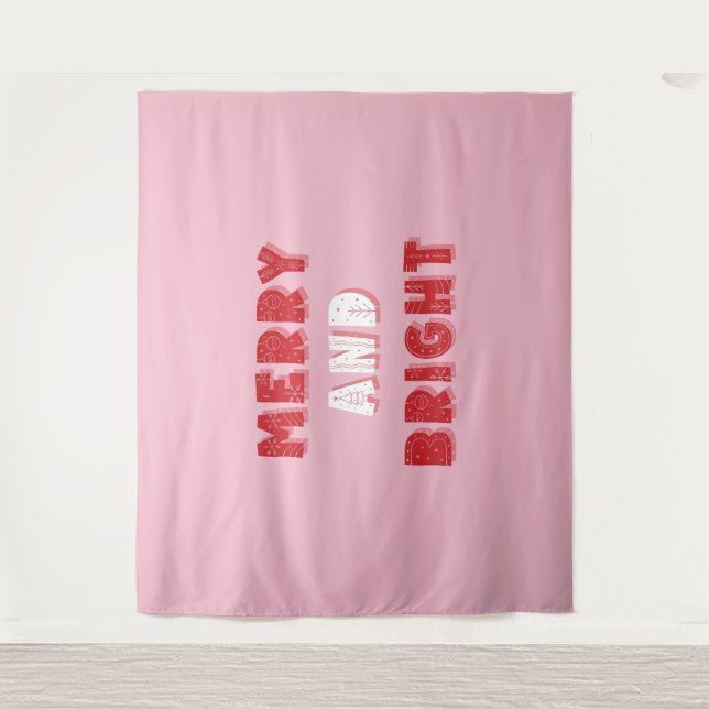 Merry and Bright, Merry Christmas, Christmas, Pink Tapestry (Front)