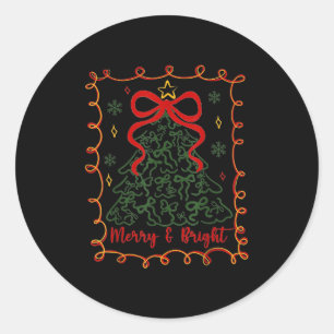 Merry And Bright Merry Christmas Coquette Tree Gir Classic Round Sticker