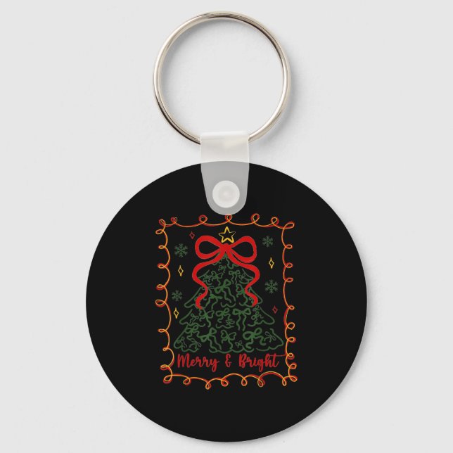 Merry And Bright Merry Christmas Coquette Tree Gir Key Ring (Front)