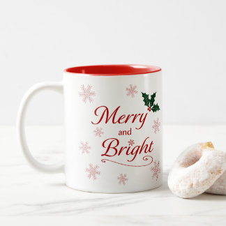 'Merry and Bright' Merry Christmas & Family Name Two-Tone Coffee Mug