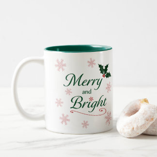 'Merry and Bright' Merry Christmas & Family Name Two-Tone Coffee Mug