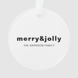 Merry and Bright Minimal Simple White Christmas Ornament
