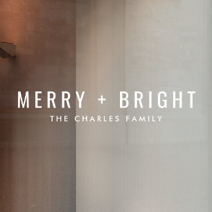 Merry and Bright Minimal Simple White Christmas Window Cling