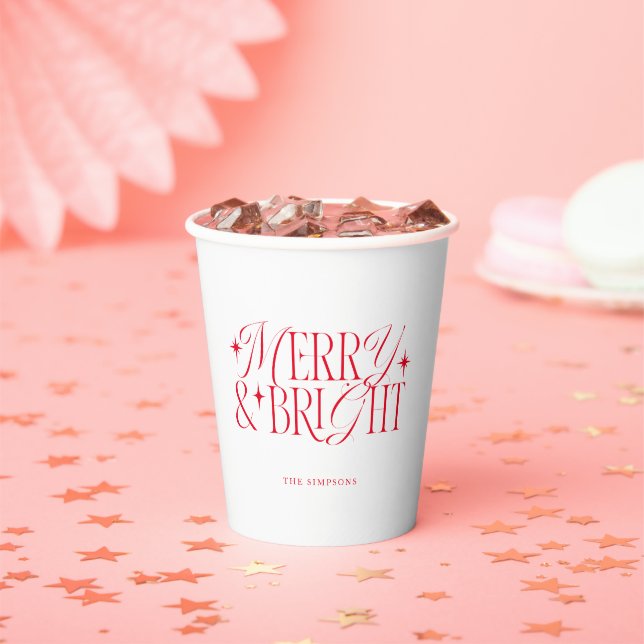 Merry and Bright Minimalist Christmas Paper Cups (Insitu)