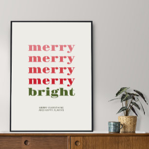 Merry and Bright Minimalist Green Holiday Graphic Poster