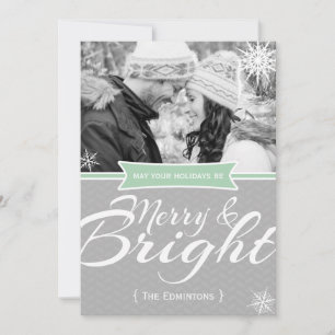 Merry and Bright Mint Snow Christmas Flat Card