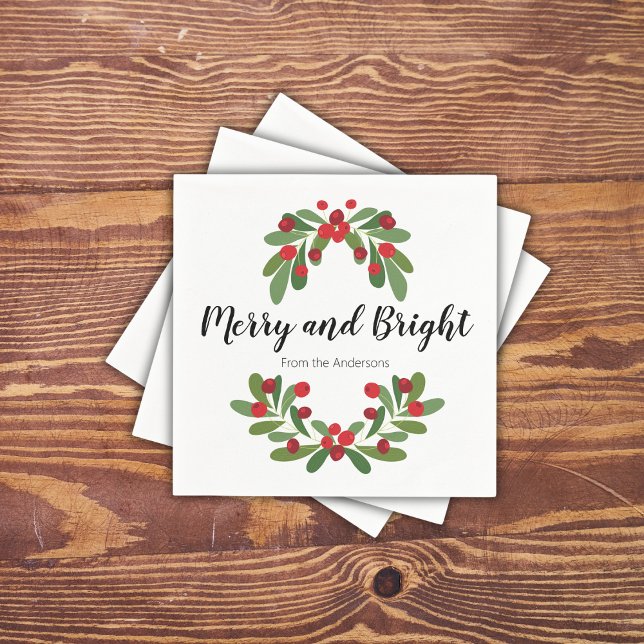 Merry and Bright Mistletoe Holiday Party Napkin (Creator Uploaded)