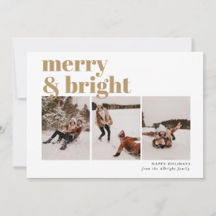 Merry and Bright Modern 3 Photo Holiday Card