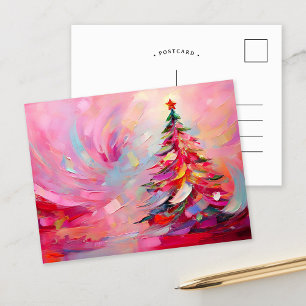 Merry and Bright Modern Abstract Christmas Tree  Holiday Postcard