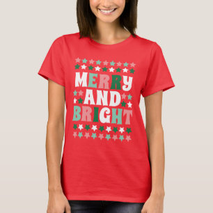 Merry and Bright Modern Bold Red Women's Christmas T-Shirt