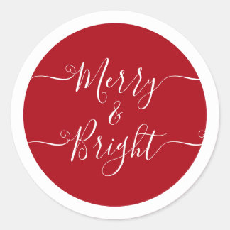 Merry And Bright | Modern Caligraphy Red Christmas Classic Round Sticker