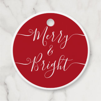 Merry And Bright | Modern Caligraphy Red Christmas Favour Tags