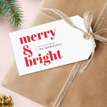 Merry and Bright | Modern Christmas Bright Red Gift Tags<br><div class="desc">A stylish modern holiday gift tag with a bold retro typography quote "merry & bright" in bright red on a white background. The greeting and name can be easily customised to suit your needs. A trendy fun design to stand out this holiday season!</div>
