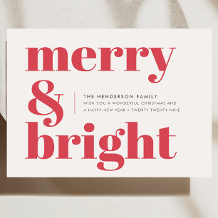 Merry and Bright   Modern Christmas Bright Red Holiday Card