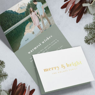 Merry and Bright   Modern Christmas Couple Photo F Foil Card