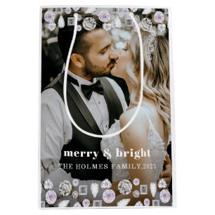 merry and bright modern christmas couple photo  medium gift bag