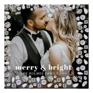 merry and bright modern christmas couple photo poster