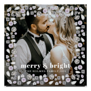 merry and bright modern christmas couple photo poster