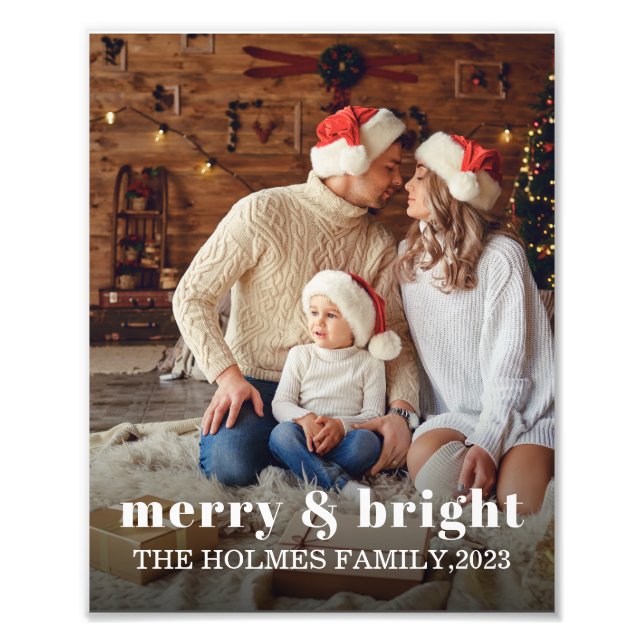 Merry and Bright | Modern Christmas family Photo  Print (Front)