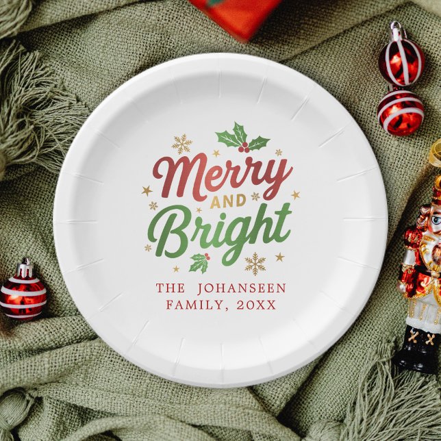 Merry and Bright Modern Christmas Holiday Party Paper Plate (Creator Uploaded)